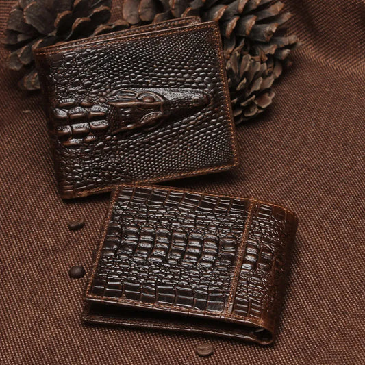 Retro Leather Wallet with Crocodile Pattern