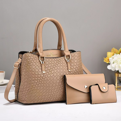 Three - Piece Handbag Set in Woven Style