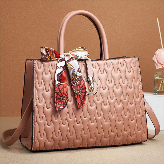 Elegant Leather Shoulder Bag with Silk Scarf