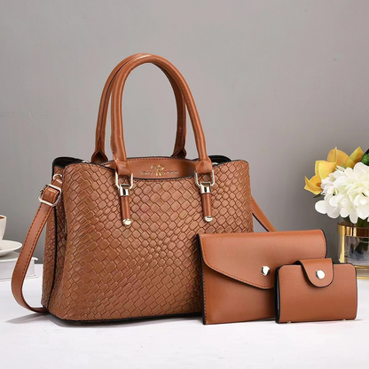 Three - Piece Handbag Set in Woven Style