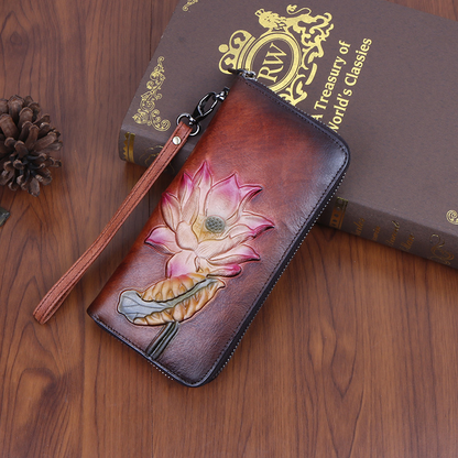 Retro Floral Embossed Wallet for Women - Large Capacity with Card Slots