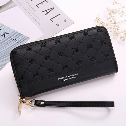 Elegant Ladies ' Clutch with Crown Embroidery and Zip Fastening