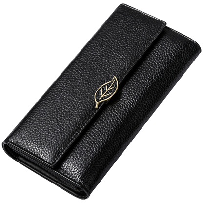 Fashionable Wallet Made From Genuine Leather with Leaf Clasp