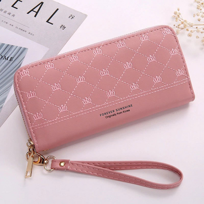Elegant Ladies ' Clutch with Crown Embroidery and Zip Fastening