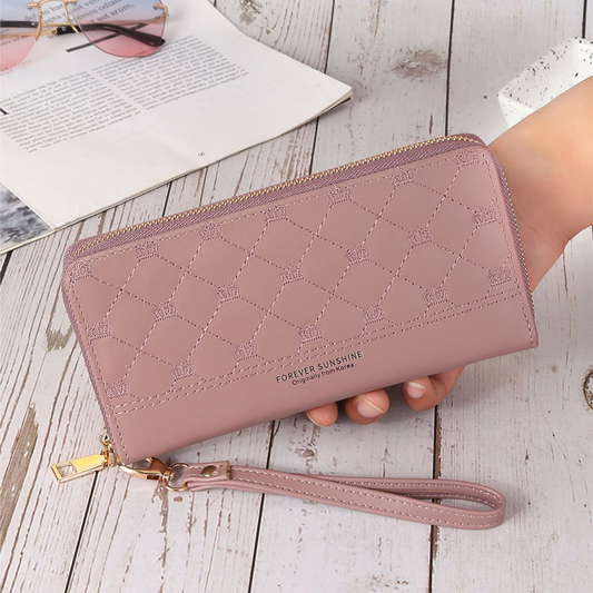 Elegant Ladies ' Clutch with Crown Embroidery and Zip Fastening
