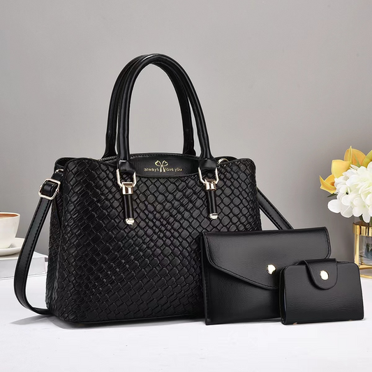 Three - Piece Handbag Set in Woven Style
