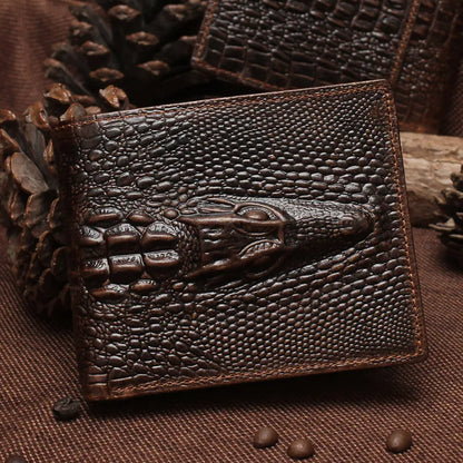 Retro Leather Wallet with Crocodile Pattern