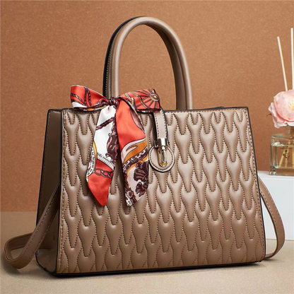 Elegant Leather Shoulder Bag with Silk Scarf