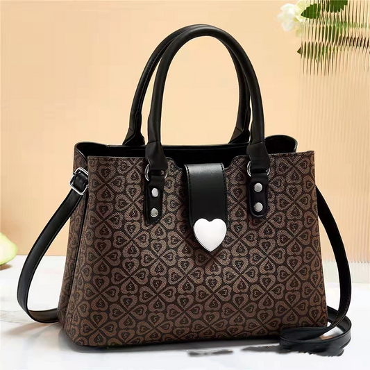 Elegant Heart Clasp Handbag with Pattern