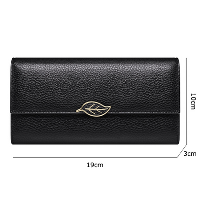 Fashionable Wallet Made From Genuine Leather with Leaf Clasp