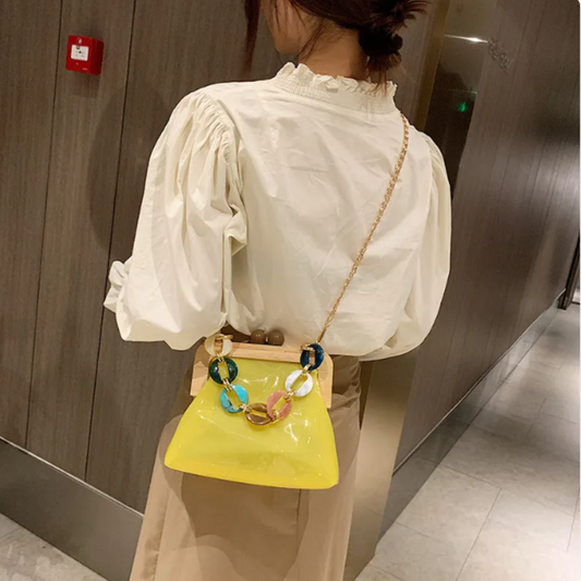 Fashionable Transparent Portable Bucket Handbag with Chain Strap