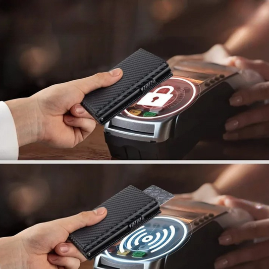 Tri - Fold Carbon Fibre Wallet with Anti - Theft Protection