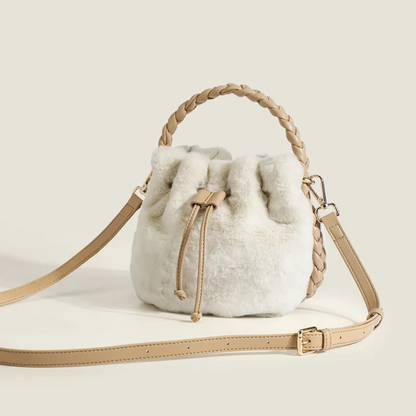 Comfortable Plush Bag in Bucket Design with Twist - Braided Fastening