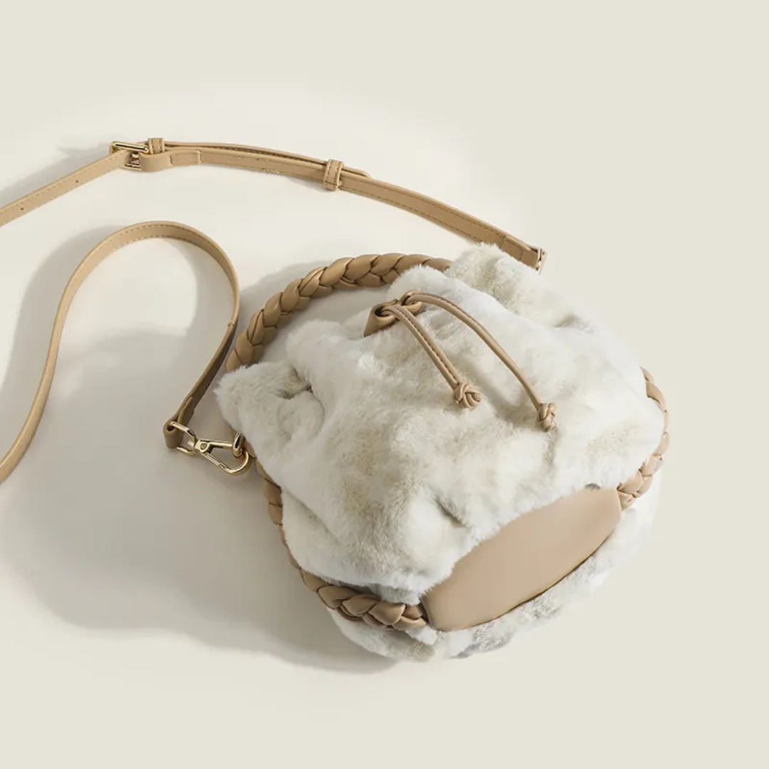 Comfortable Plush Bag in Bucket Design with Twist - Braided Fastening