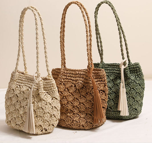 Stylish Straw Bag with Tassels