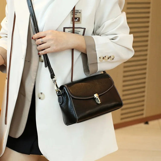 Exquisite Small Leather Bag in a Square Design