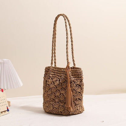 Stylish Straw Bag with Tassels