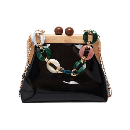Fashionable Transparent Portable Bucket Handbag with Chain Strap