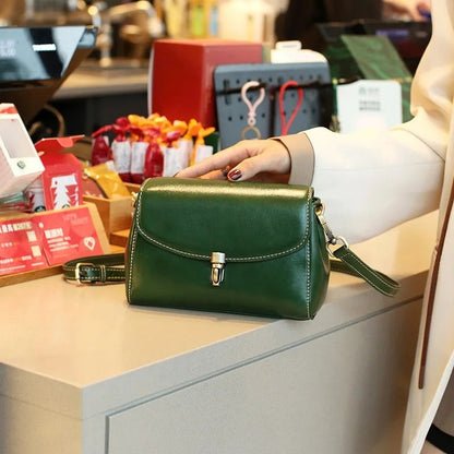 Exquisite Small Leather Bag in a Square Design